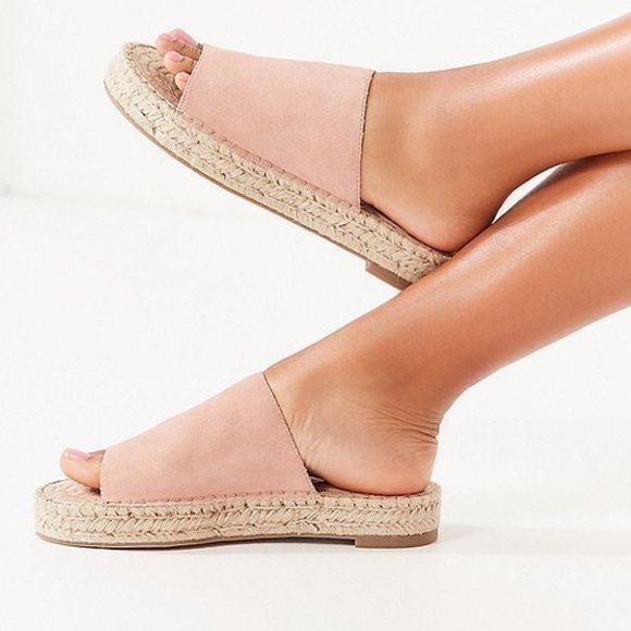 NIB Urban Outfitters Mimi Suede Espadrille Slide Sandals In Pink - Picture 1 of 9